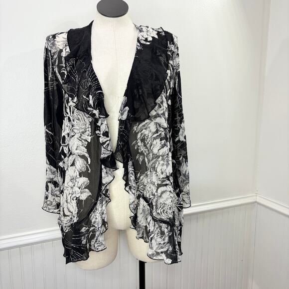 Citron Size XL Cardigan 100% Silk Floral Whimsigoth Dark Fairy Boho Sheer Floral - Picture 1 of 15